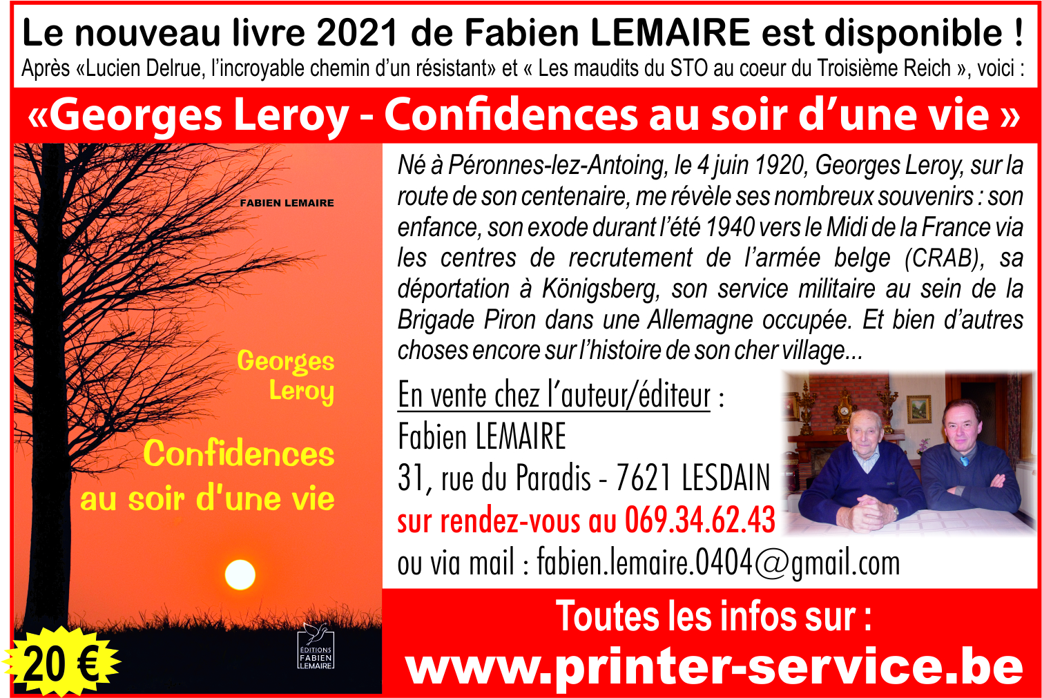 Livre Georges Leroy Péronnes Antoing Confidences au soir d'une vie